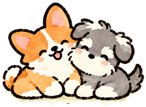 Corgi and schnauzer puppies cuddling